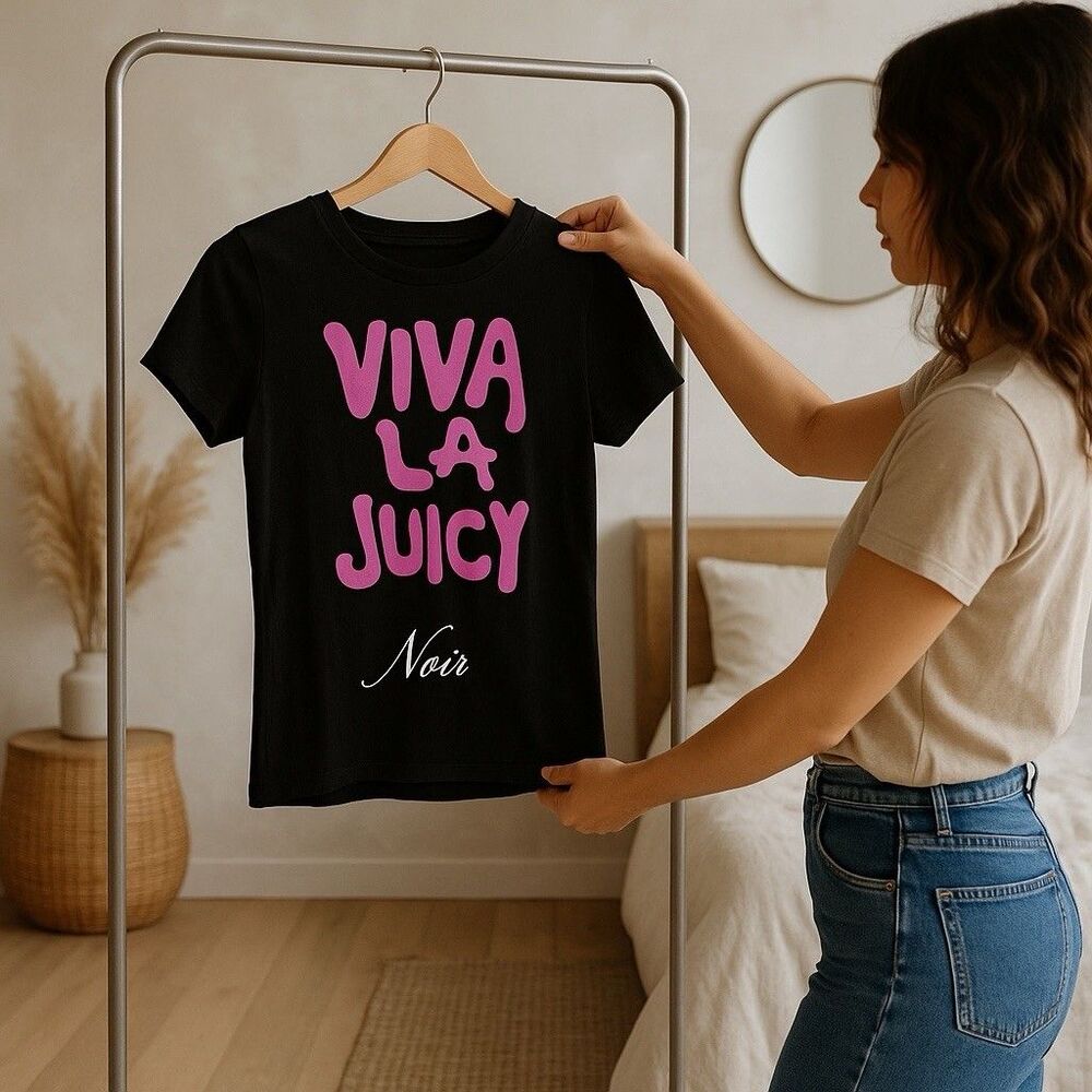 VTG Juicy Couture Viva La Juicy Noir Pink Graphic Tee Y2k Logo T-Shirt EUC S/M